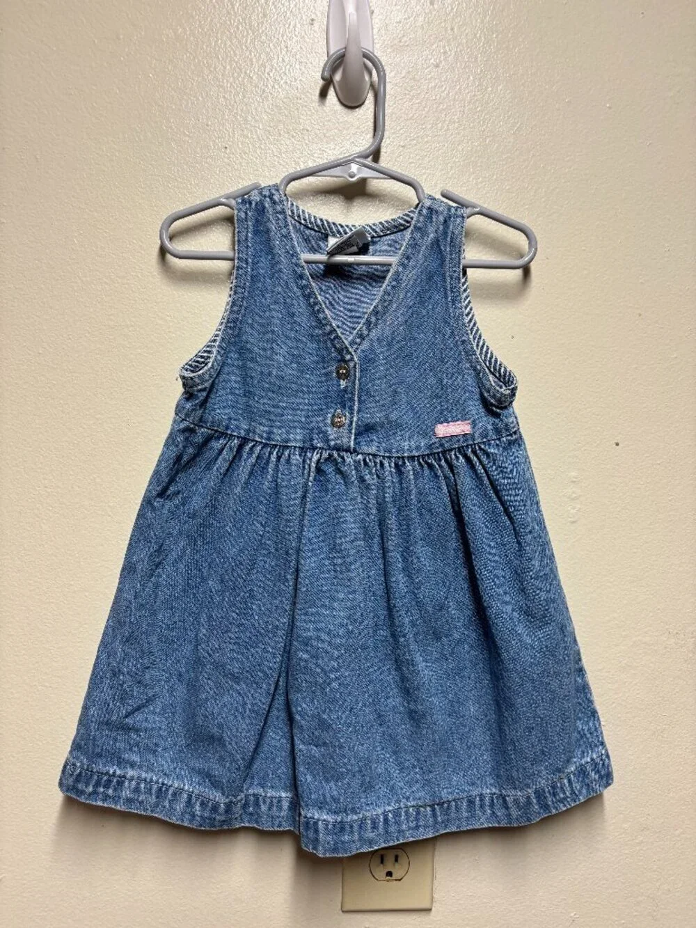 VTG Oshkosh Bgosh little girls denim dress pleated sleevles toddler 2t
